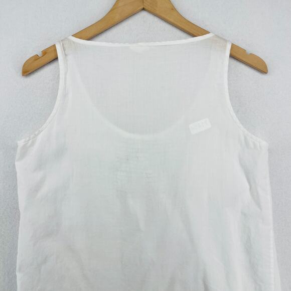 EILEEN FISHER Tank Top S Organic Cotton Voile Sheer Smocked Shell White - Picture 11 of 15